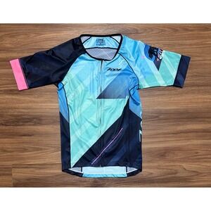ZOOT Men's LTD Triathlon Short Sleeve Cycling Jersey Blue Green Cali 19 Sz XL